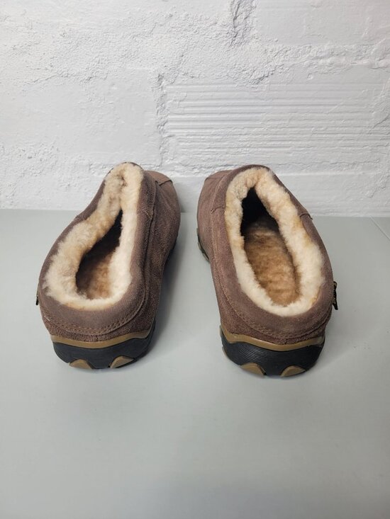 Old Friend Men\'s Size 11 Sheepskin Lined Suede Leather Hard Sole Slippers Brown